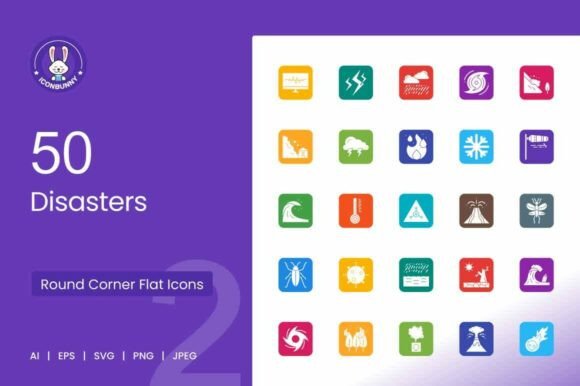 50 Disasters Filled Round Corner Icons: A Must-Have for Crafters