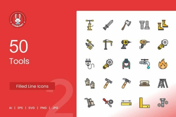 50 Tools Filled Line Icons: A Versatile Graphics Set