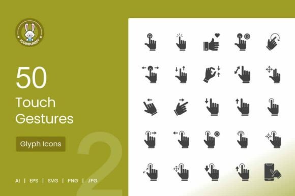 50 Touch Gestures Glyph Icons: A Modern Graphics Solution