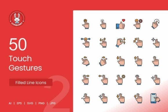 50 Touch Gestures Icons: Perfect for Clean Line Graphics