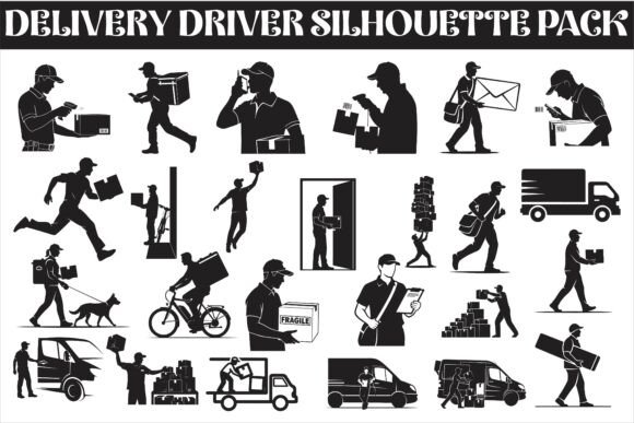 Delivery Driver Silhouette Pack for Crafts and Graphics