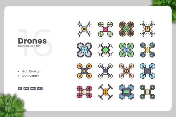 Drones Colored Icons: Graphics for Local Branding