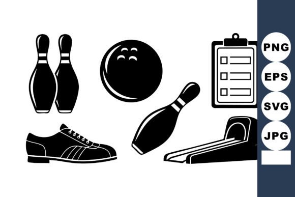 Flat Bowling Icons Set: A Bold Graphic for Crafts