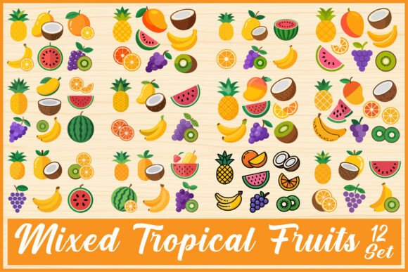 Fresh and Colorful Mixed Tropical Fruits Graphics for Crafts
