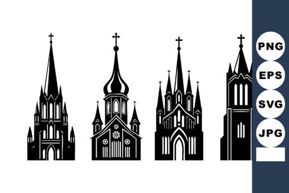 Gothic Church Tower Silhouettes: A Versatile Graphics Asset for Crafts and Publishing