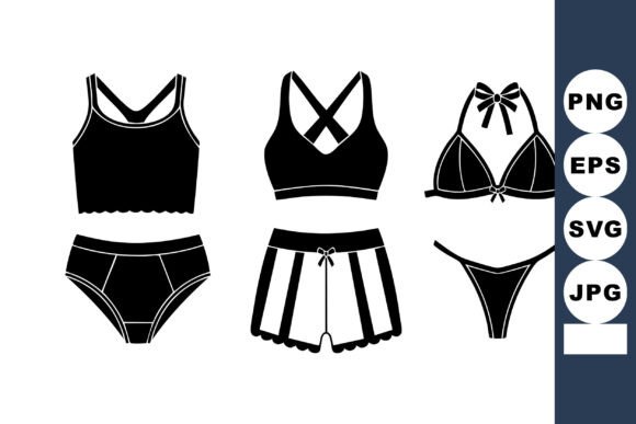 Minimal Black Lingerie Icons Set for Crafts and Graphics