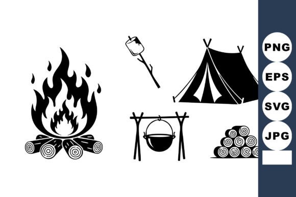 Minimal Camping Icon Set: A Versatile Graphics Asset for Crafts