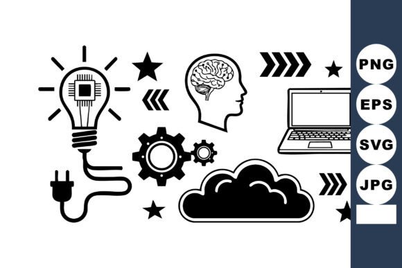 Minimal Tech Icons Lightbulb Cloud: A Crafts and Graphics Gem