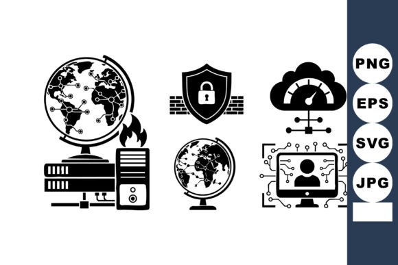 Monochrome Cybersecurity Icon Set: A Crafts and Graphics Essential