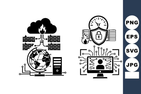 Monochrome Cybersecurity Icons: A Crafts and Graphics Gem