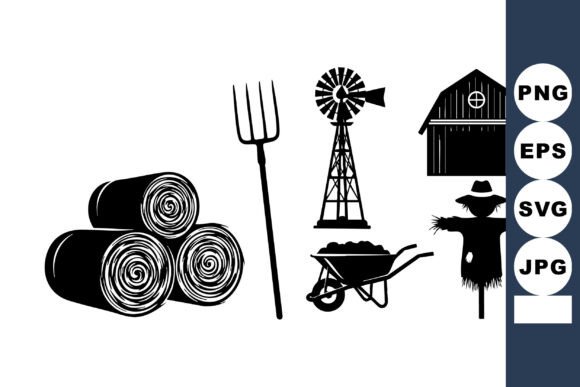 Monochrome Farm Icon Set for Graphics and Crafts