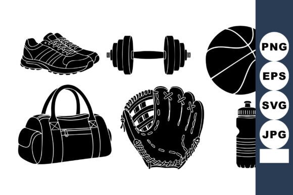 Monochrome Sports Gear Icon Set for Crafts & Graphics