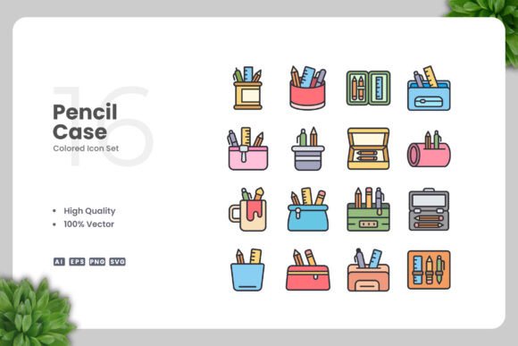 Pencil Case Colored Icons: Graphics for Branding