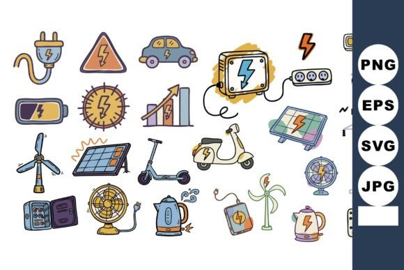 Playful Energy Doodle Icon Set: A Unique Graphics Collection