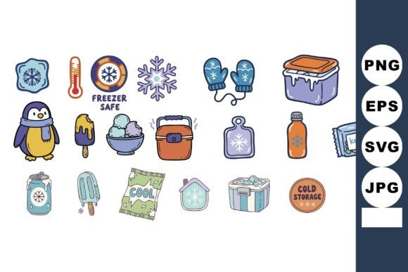 Playful Freezer Doodle Icons: A Fun Graphics Set