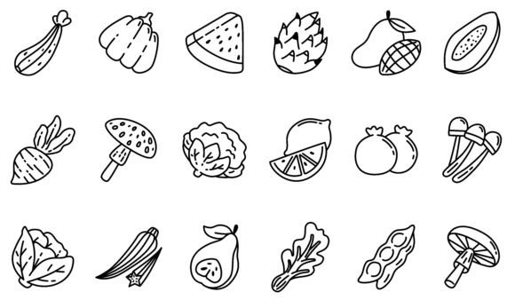 Review: Black White Line Vegetable Icons for Graphics