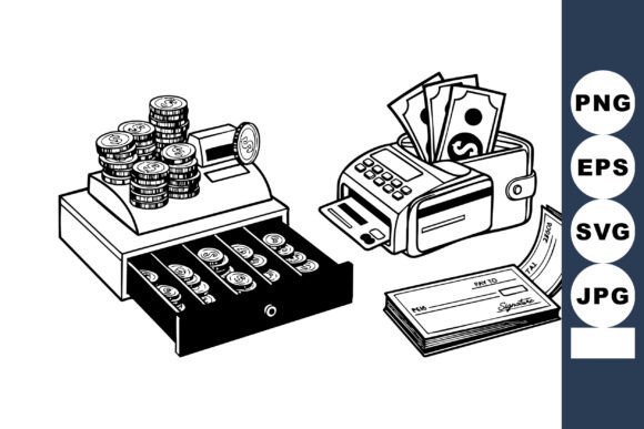 Review: Cash Register Wallet Checks Line Art for Graphics & Crafts