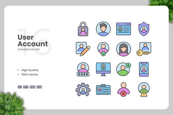 User Account Colored Icons: Graphics Review