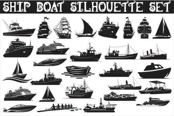 Versatile Ship Boat Silhouettes for Creative Graphics