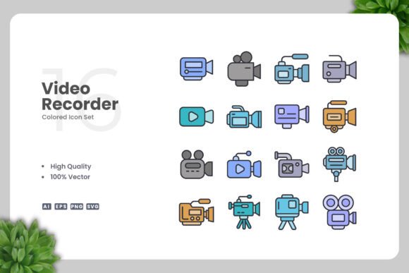 Video Recorder Colored Icons: Graphics Review