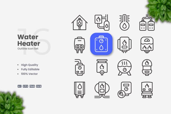 Water Heater Icons: Clean Graphics for Utility Design